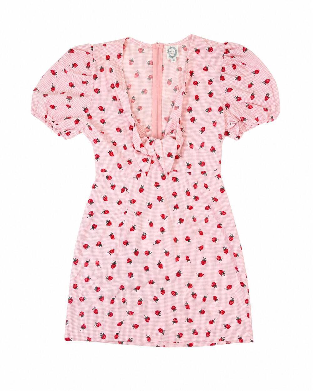 Blue Rain Womens M Pink Gingham Strawberry Puff Sleeve Mini Dress Y2K Coquette